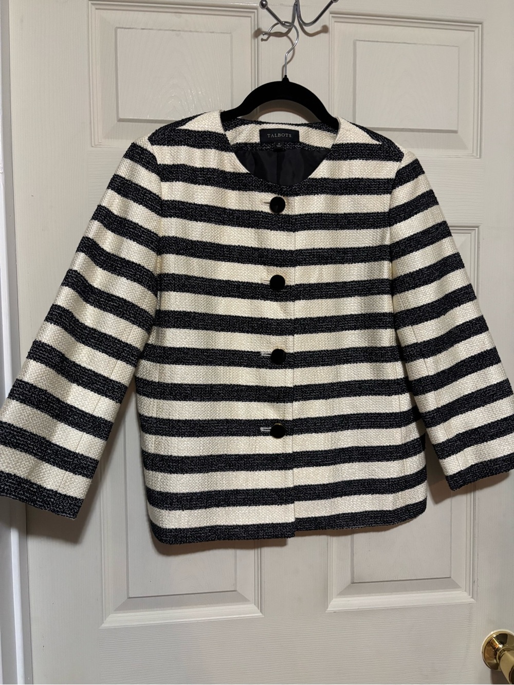 Talbots Black and White Striped Bouclé Blazer